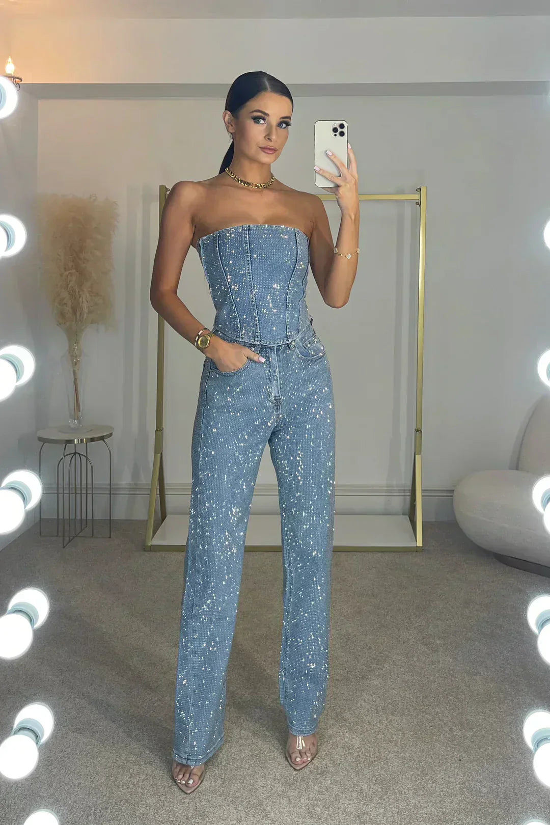 Damen Glitzer Oberteil und Hose