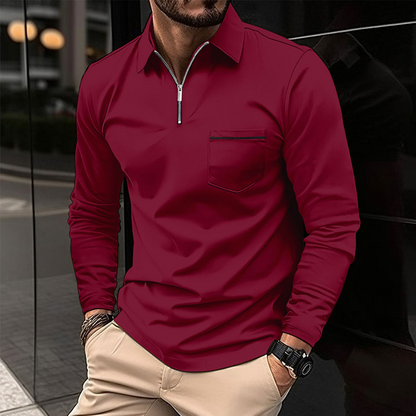 Herren Langarm Poloshirt Reißverschluss Elegant