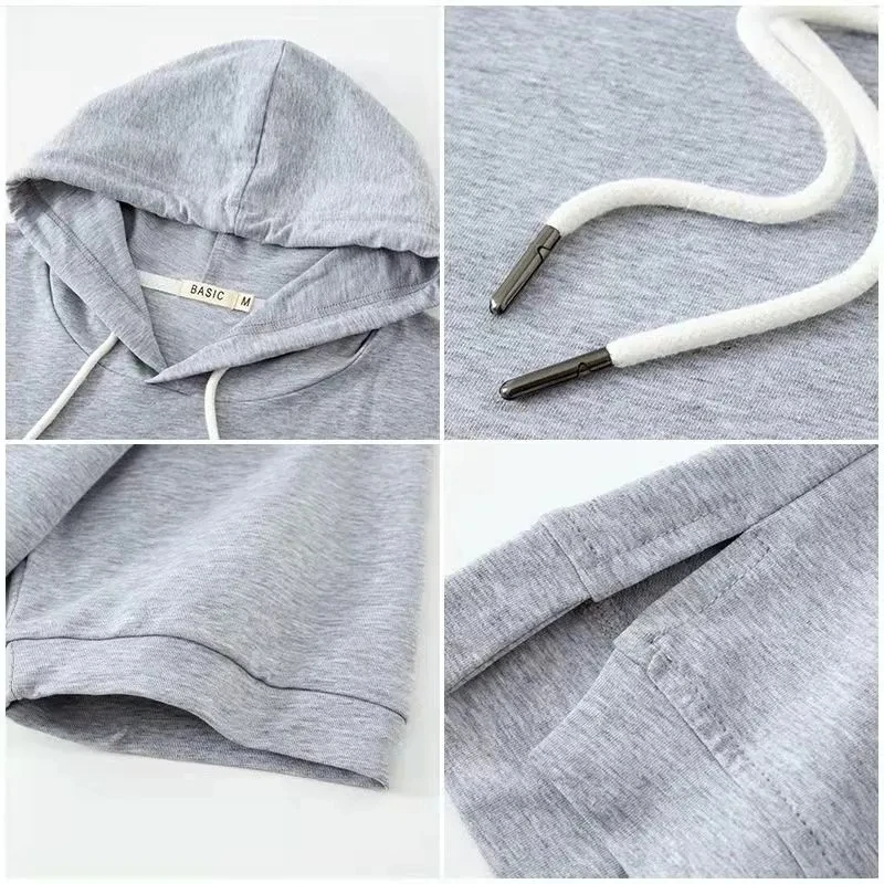 Herren Kurzarm Kapuzenpullover Baumwolle Bequem Grau