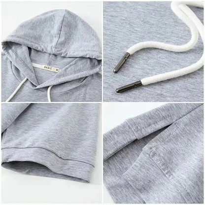 Herren Kurzarm Kapuzenpullover Baumwolle Bequem Grau