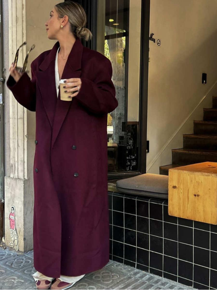 Sinda Damen Wollmantel Bordeauxrot