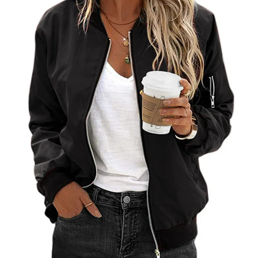 Damen Bomberjacke Kurz Winterjacke Schwarz - Eveloria