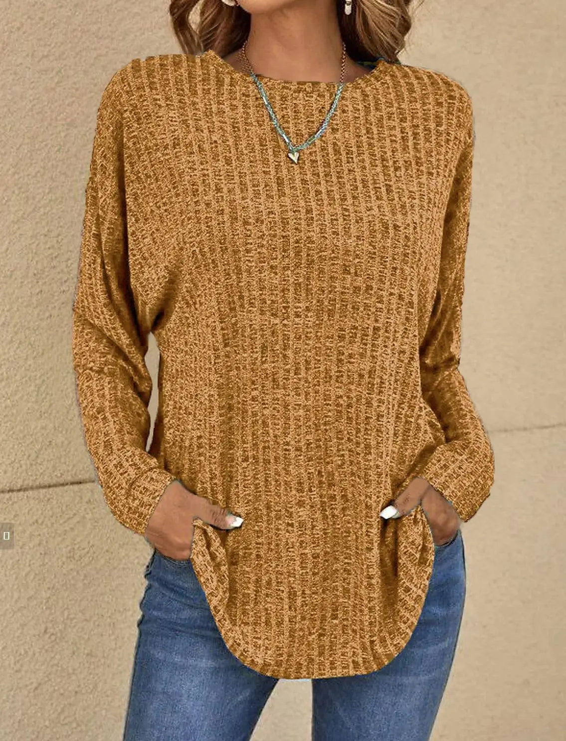 Damen Pullover Weiches Strick Gerippt Langarm Lässig