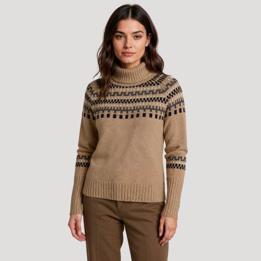 Damen Rollkragen Strickpullover Frühlingsmuster Blau - Eveloria