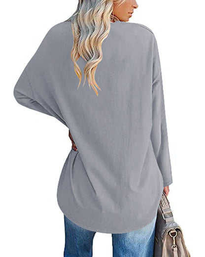 Eveloria Damen Langarm T-Shirt V-Ausschnitt Einfarbig