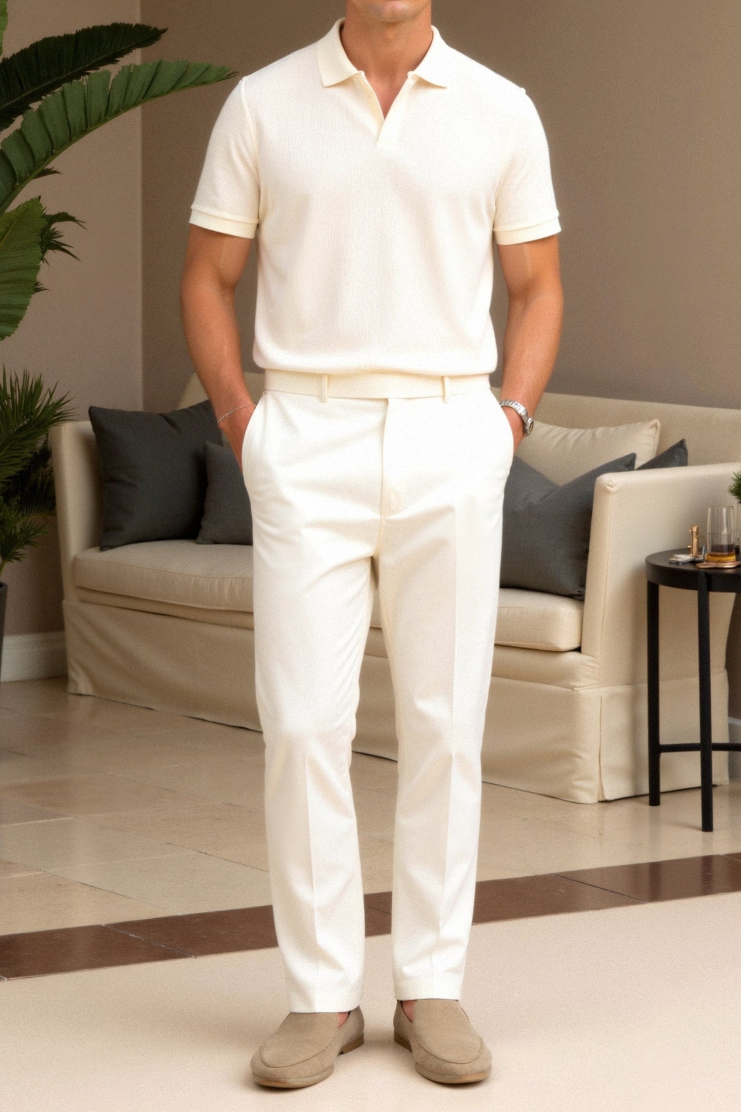 Herren Poloshirt Beige Elegantes Baumwollshirt