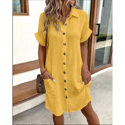 Damen Blusenkleid Mit Knöpfen Taschen Lässig