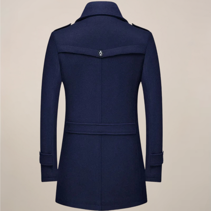 Herren Wintermantel Lang Knopfleiste Woll-Look