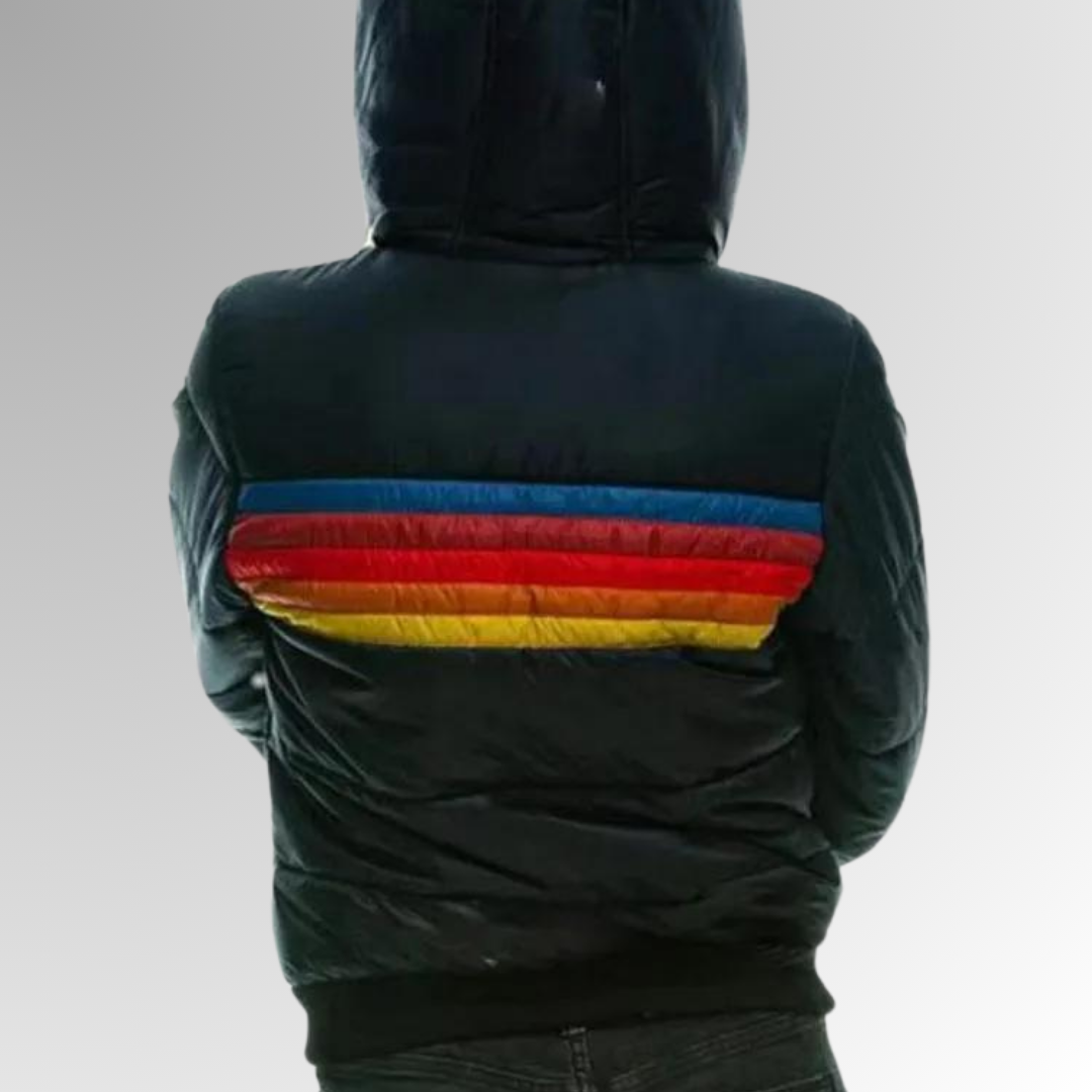 Damen Winterjacke Kapuze Streifenmuster