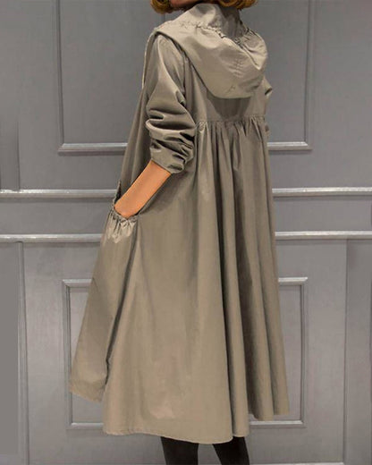 Herren Windbreaker-Trenchcoat Kapuze Reißverschluss Schwarz - Eveloria