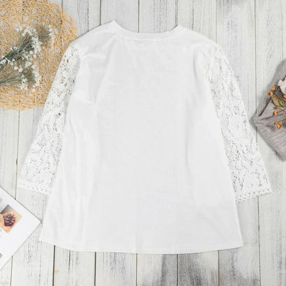 Damen Oversize-Shirt Weiß Spitze Rundhals