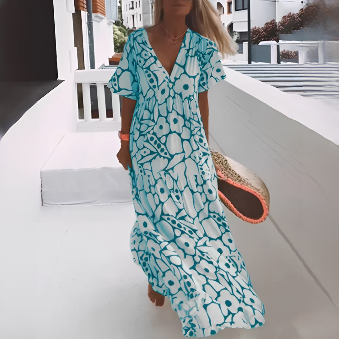 Damen Sommerkleid V-Ausschnitt Allover-Muster Leicht - Eveloria