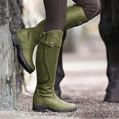 Damen Reitstiefel Kniehoch Leder Braun Vintage