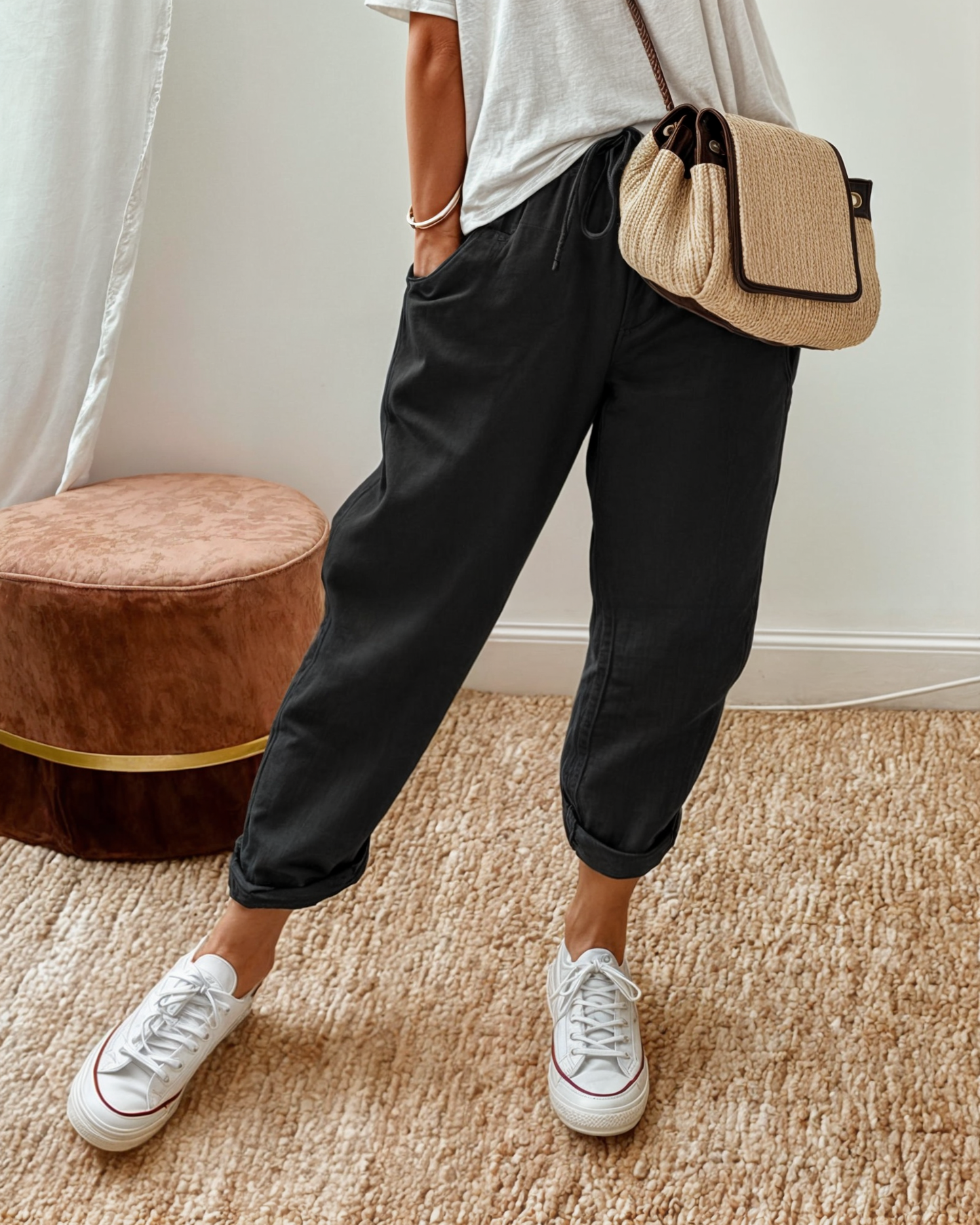 Damen Sommerhose Kordelzug Leicht mit Taschen