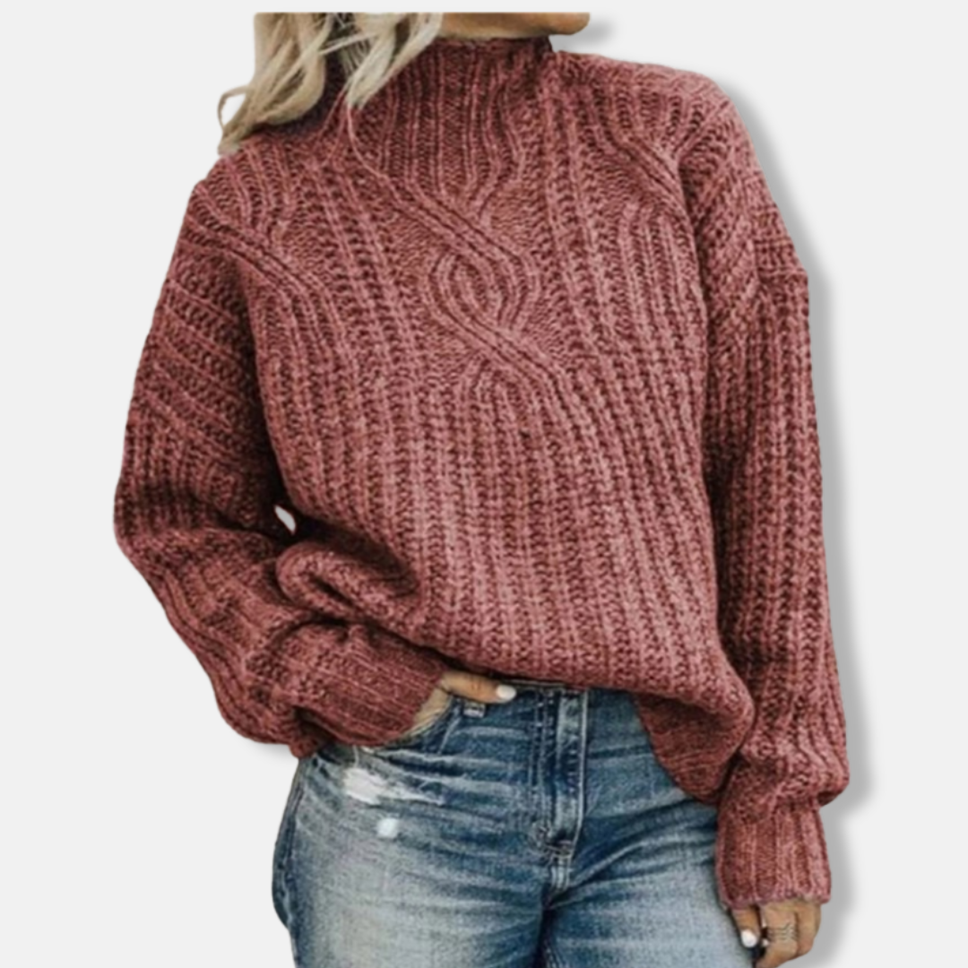 Eveloria Damen Pullover Sweatshirt Wolle Kabelstrick Hoher Kragen
