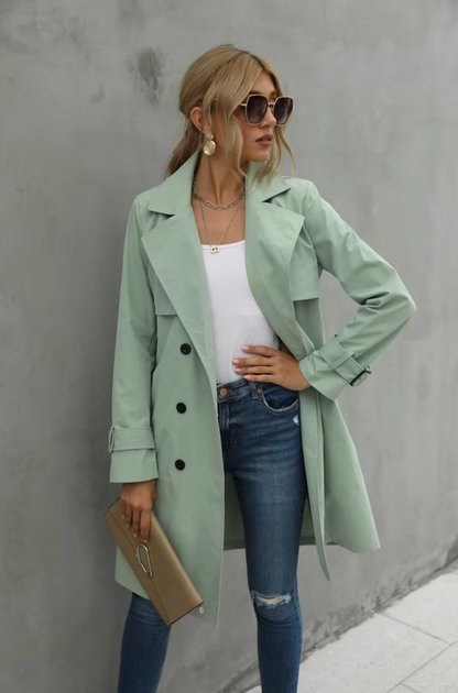 Damen Trenchcoat Doppelreiher Taillengürtel Klassisch Beige