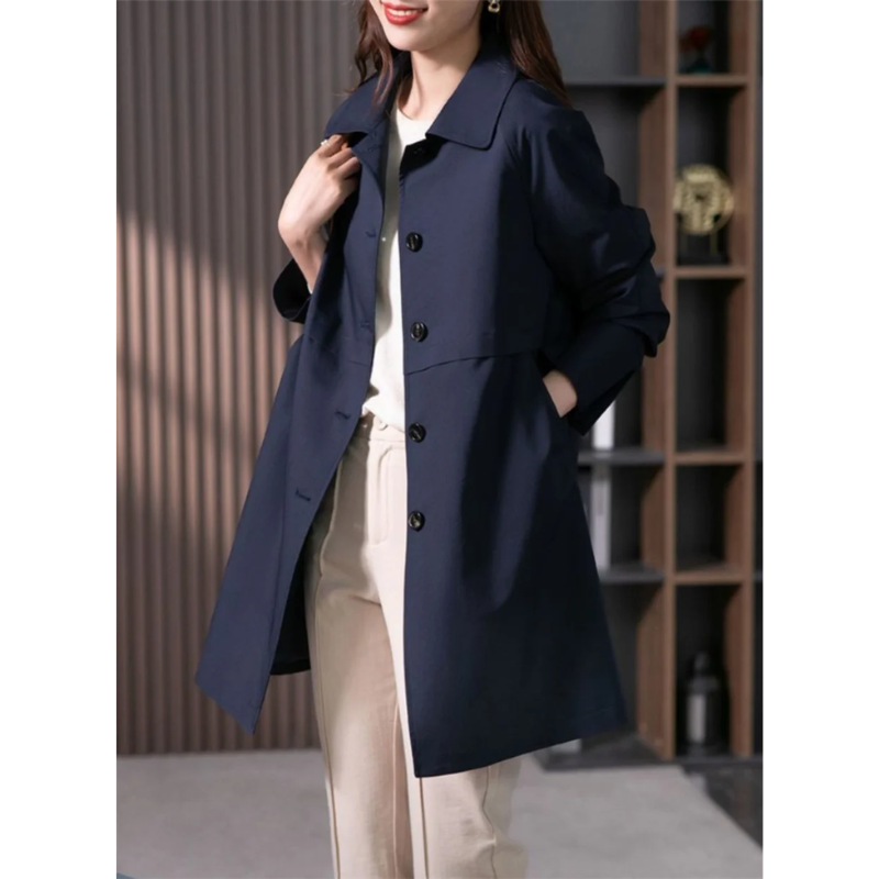 Eveloria Damen Trenchcoat Kurz Baumwolle Beige