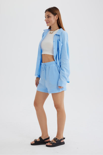 Eveloria Damen Langarmshirt und Shorts Siena