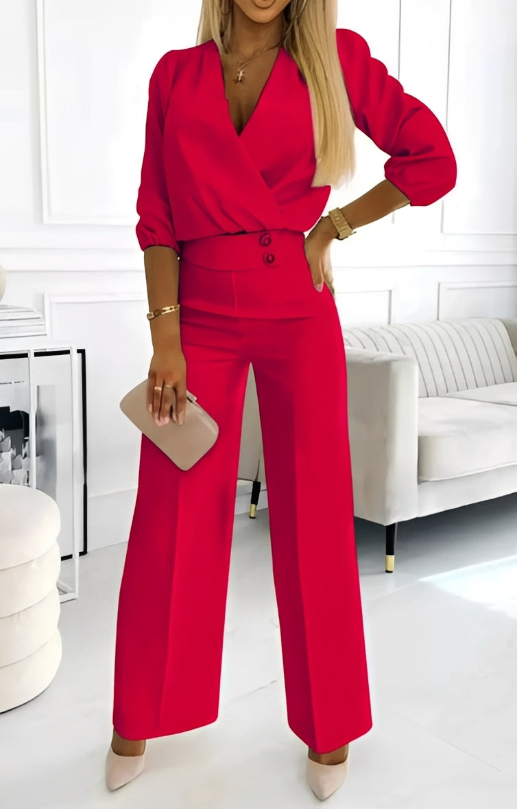 Damen Zweiteiliges Set Knopfdetails Büro-Outfit