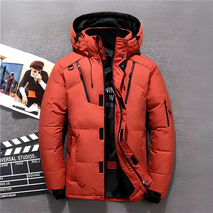Herren Winterjacke Steppjacke Wattiert Kapuze Schwarz - Eveloria