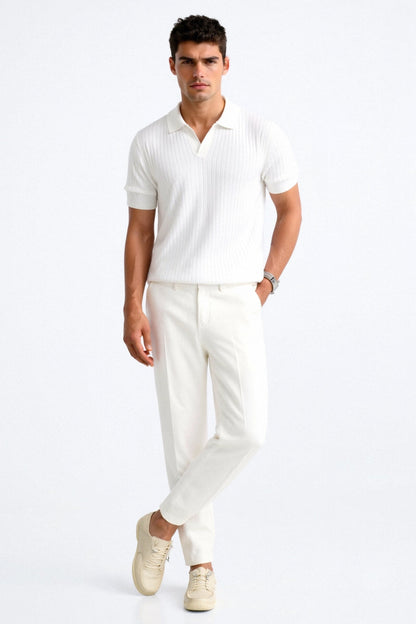 Herren Poloshirt Kurzärmelig Gerippt Elegant Weiß