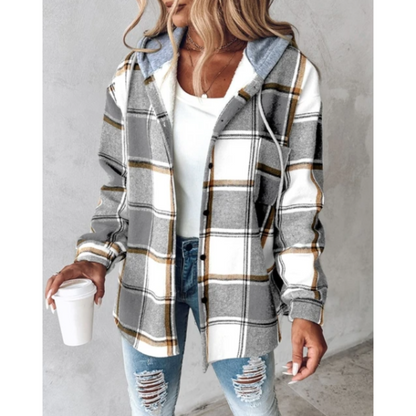 Eveloria Damen Hoodie Kariert Mit Knopfverschluss