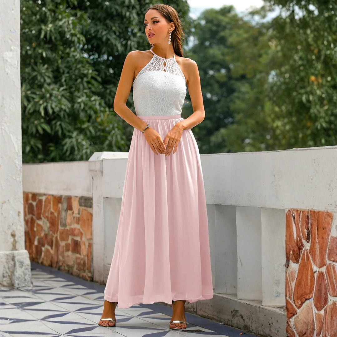 Damen Neckholder Maxikleid Hochzeitsgast Kleid