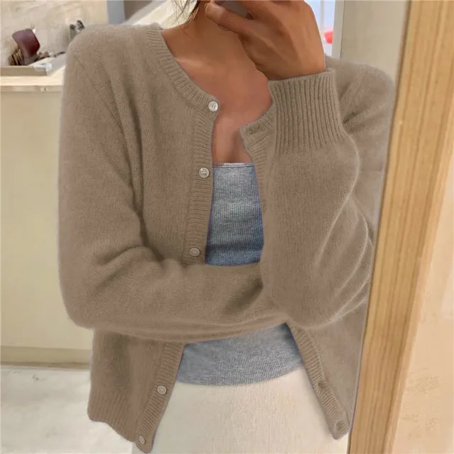 Damen Strickjacke Rundhalsausschnitt Länge Mit langen Ärmeln