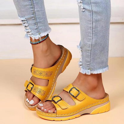 Eveloria Damen Orthopädische Sandalen Sommer Leder Beige