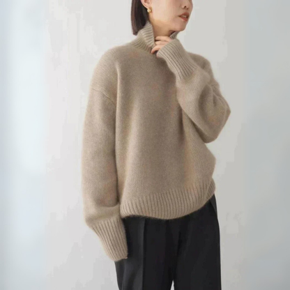 Damen Strickpullover Rollkragen Lockerer Fit Klassisch