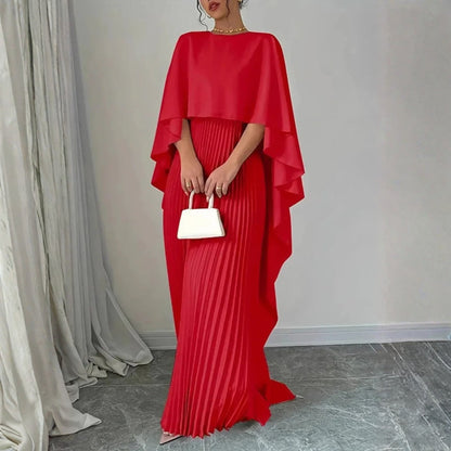 Damen Hochzeitsgast Maxikleid Gefaltetes Cape Kleid