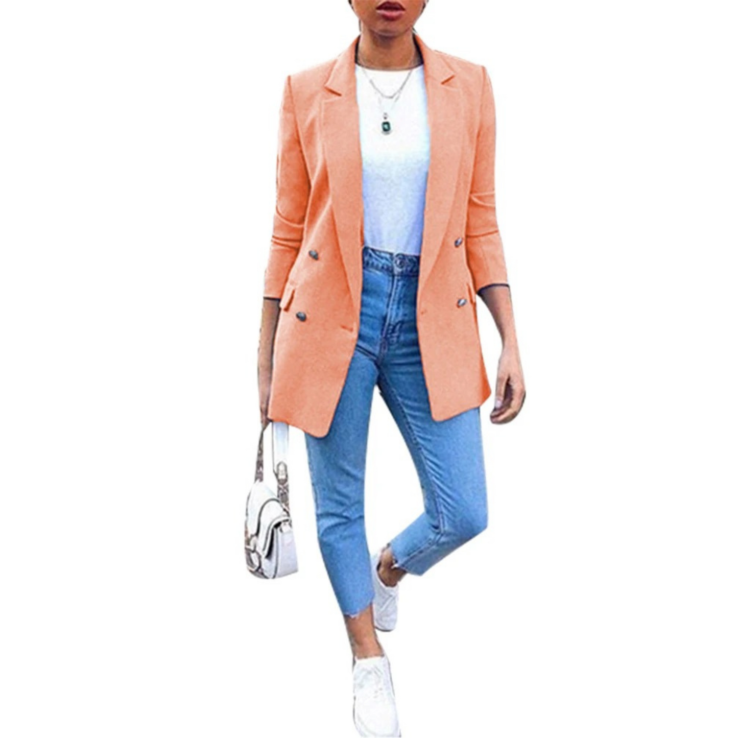 Eveloria Damen Blazer Mittellang Einfarbig