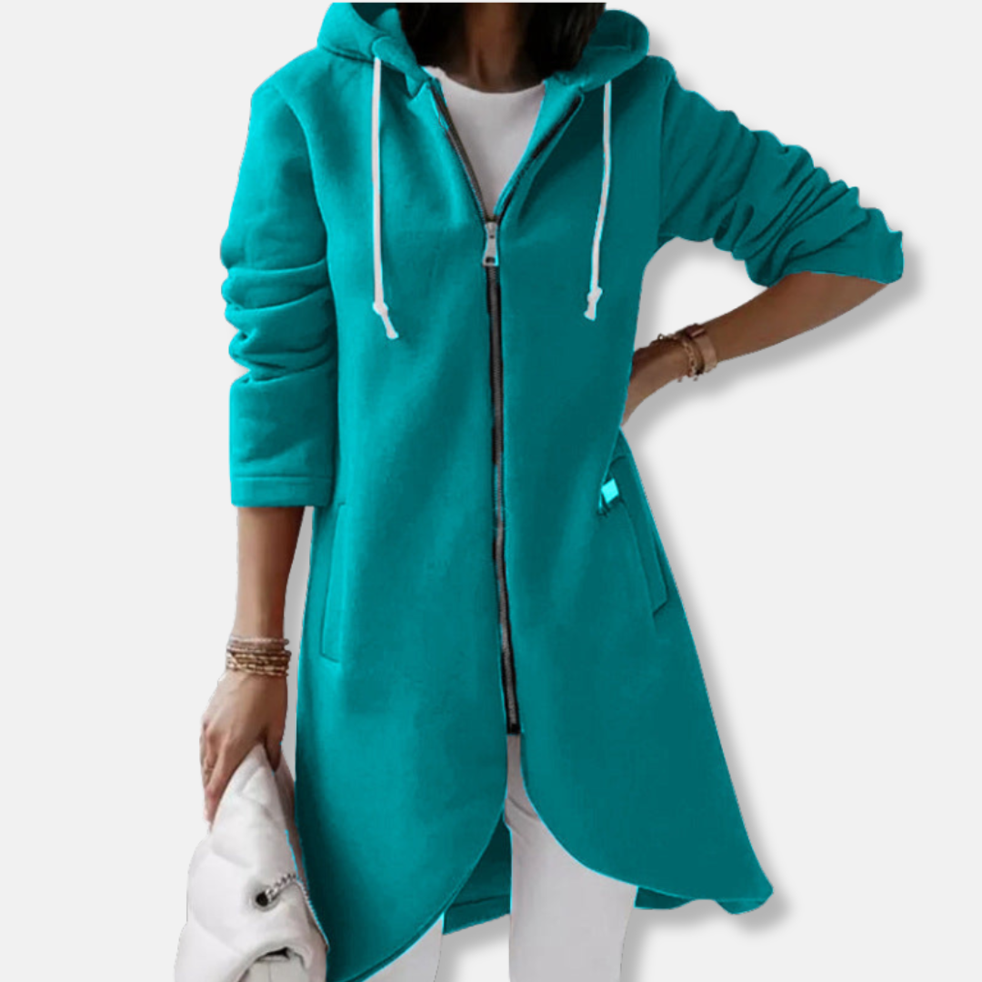 Damen Sweatshirtjacke Lässig Kapuze Baumwollmischung Mittellang