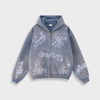 Damen Hoodie Oversize Graffiti Print Y2K Stil