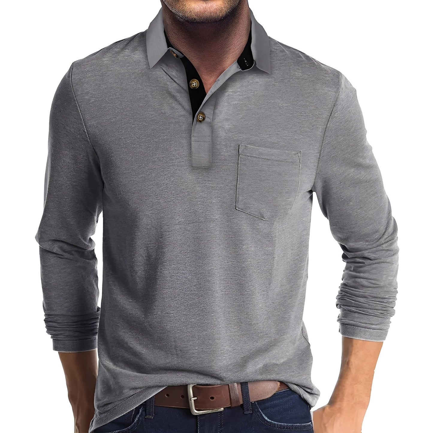 Herren Langarm-Poloshirt Komfortabel Vielseitig