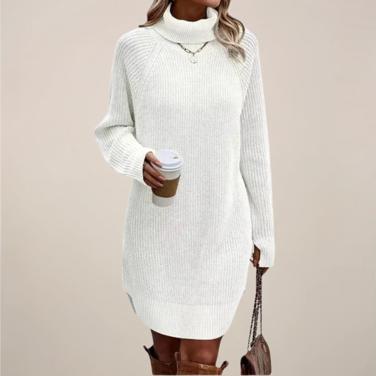Damen Rollkragen-Pulloverkleid Langärmlig