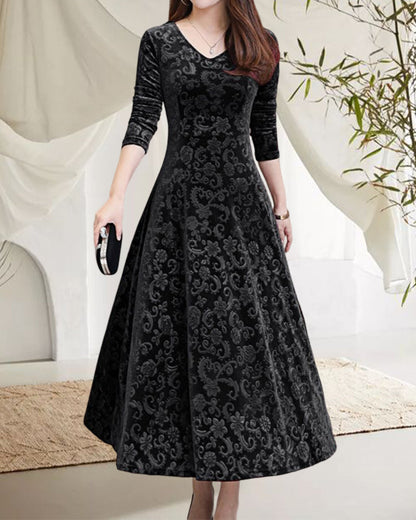 Damenkleid Mittellange Ärmel Allover-Design - Eveloria
