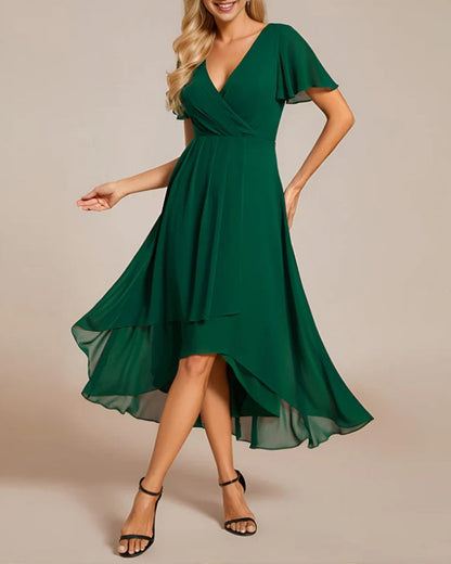 Eveloria Damenkleid V-Ausschnitt Rüschenärmel