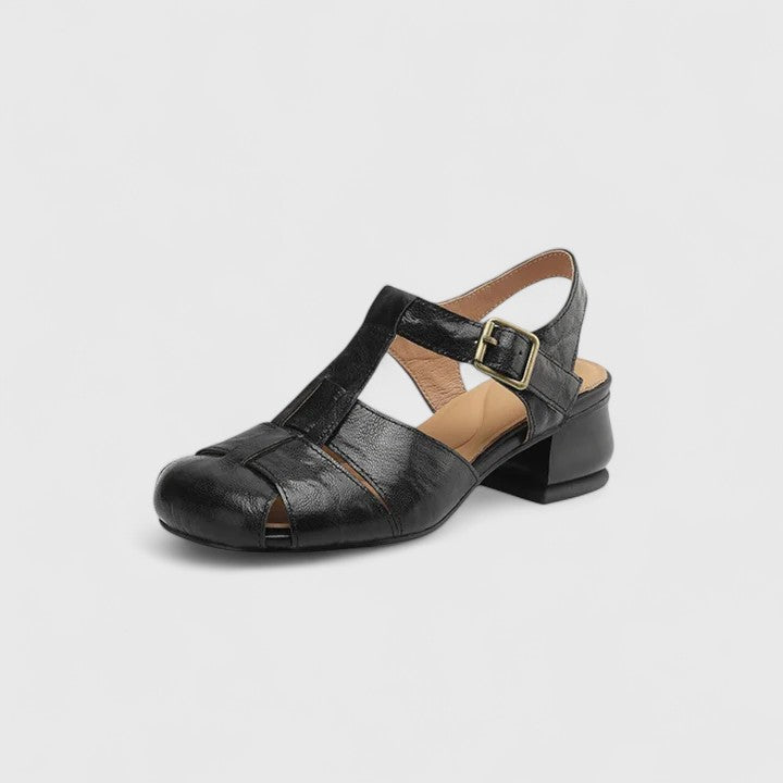 Damen Vintage-Sandalen Peeptoe Blockabsatz