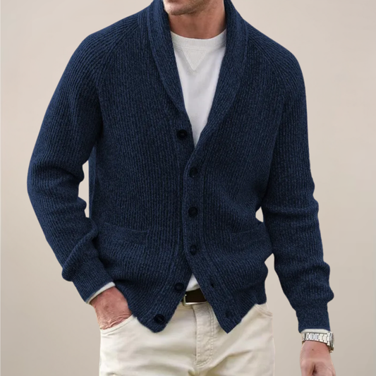 Herren Strickjacke Schalkragen Knopfleiste Beige - Eveloria