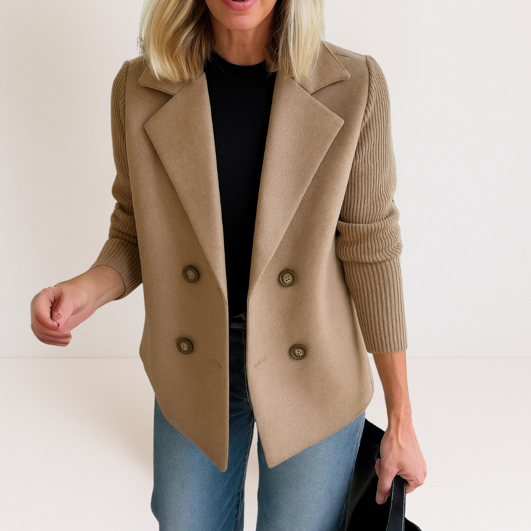 Damen Strickblazer Knopfleiste Elegantes Grau - Eveloria