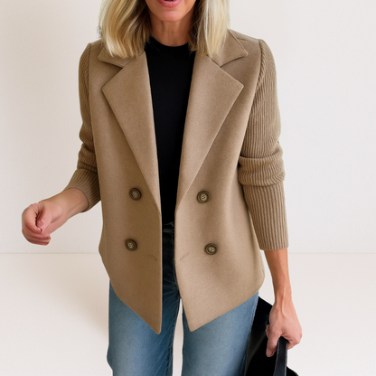 Damen Strickblazer Knopfleiste Elegantes Grau - Eveloria