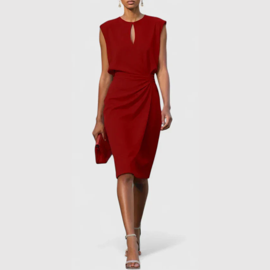 Damen Ärmelloses Gerafftes Midi-Kleid