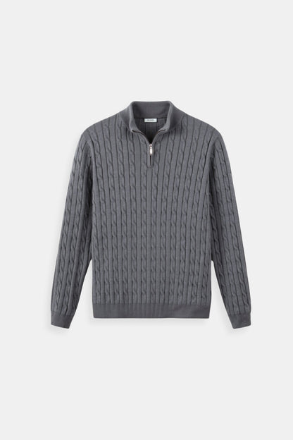 Eleganter Damen Zopfstrick Pullover Mit Reißverschluss
