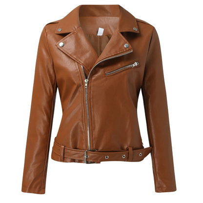 Eveloria Damen Bikerjacke Leder Gürtel