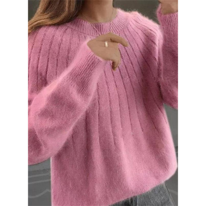 Eveloria Damen Strickpullover Kaschmirweich Rippmuster