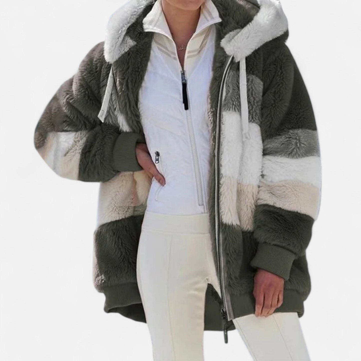 Damen Oversized Jacke mit Kapuze Gestreift