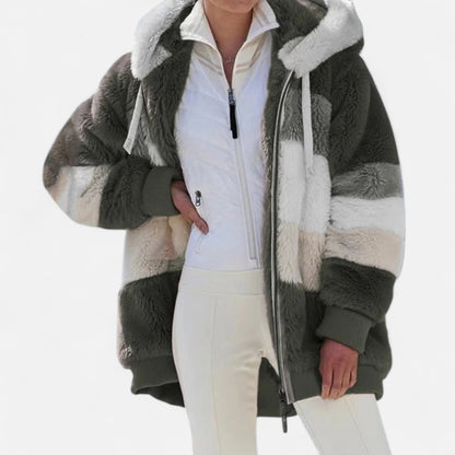 Damen Oversized Jacke mit Kapuze Gestreift
