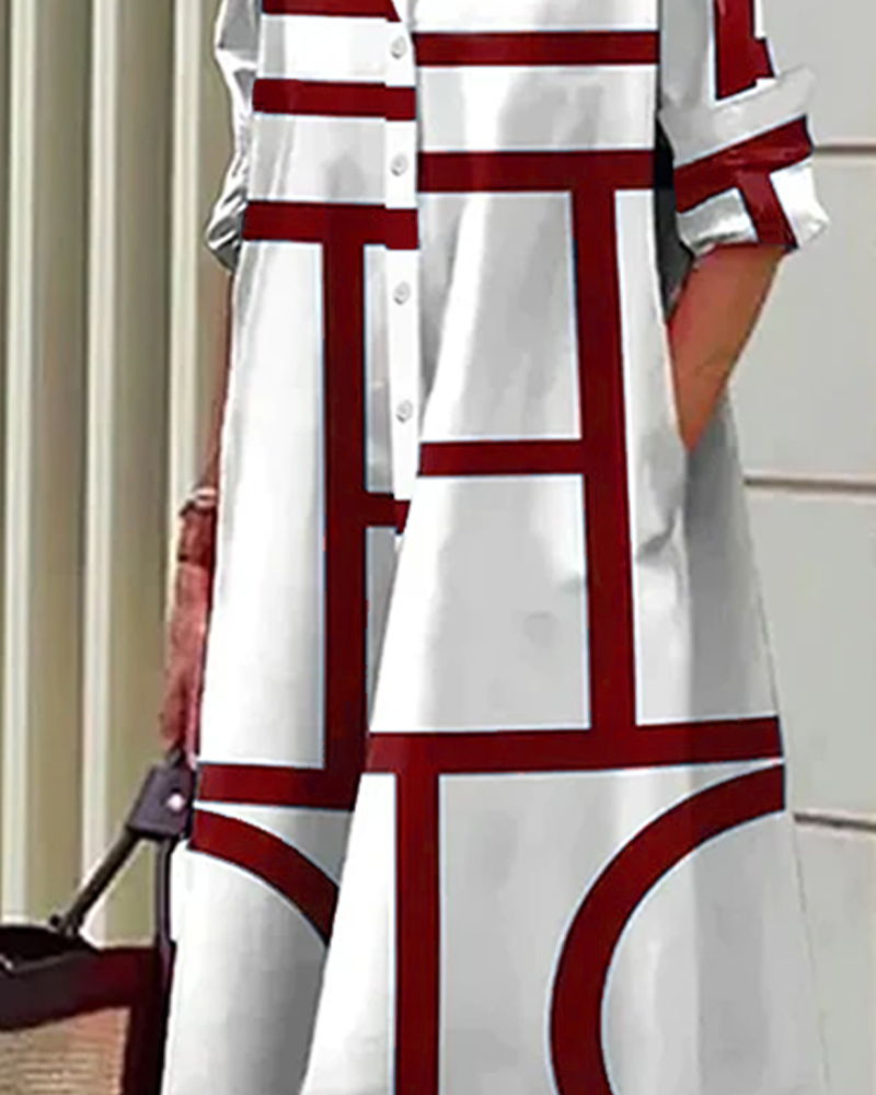 Eveloria Damenkleid Geometrischer Druck Mit Taschen