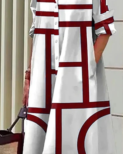 Eveloria Damenkleid Geometrischer Druck Mit Taschen